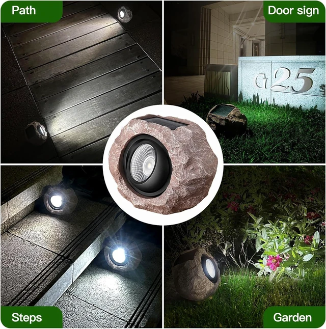 Alt view image 6 of 6 - Solar Rock Lights Outdoor 4 Pack, Faux Rock Landscape Spotlight for Yard