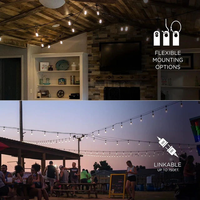 Alt view image 4 of 7 - Enbrighten Classic Outdoor String Lights, 48ft, 24 Bulbs, White Light Only