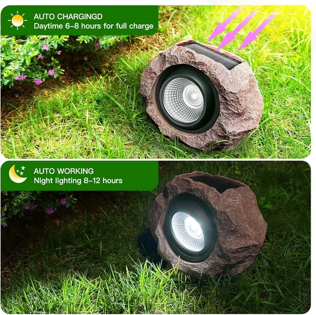 Alt view image 4 of 6 - Solar Rock Lights Outdoor 4 Pack, Faux Rock Landscape Spotlight for Yard
