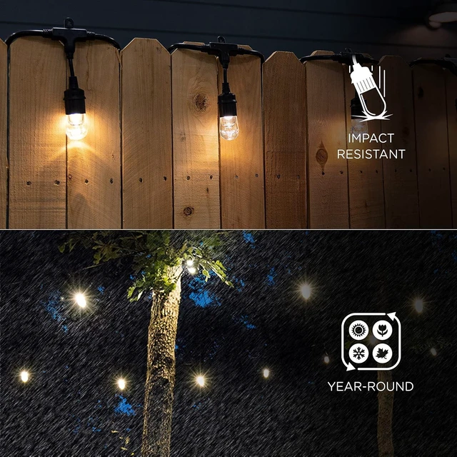 Alt view image 3 of 7 - Enbrighten Classic Outdoor String Lights, 48ft, 24 Bulbs, White Light Only