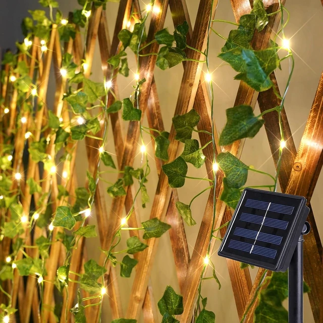 Main image of suddus Solar Ivy String Lights Outdoor Waterproof, 33Ft 100 LED Fake Vines with Lights, Artificial Greenery Leaf Fairy Light for Privacy Fence, Wall, Patio, Garden, Balcony Decor (Warm White)