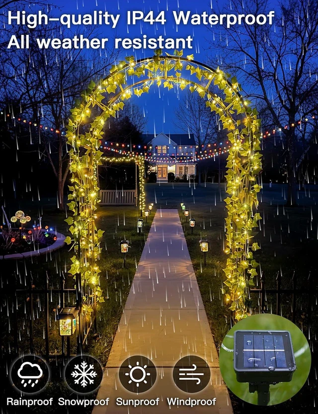 Alt view image 6 of 7 - suddus Solar Ivy String Lights Outdoor Waterproof, 33Ft 100 LED Fake Vines with Lights, Artificial Greenery Leaf Fairy Light for Privacy Fence, Wall, Patio, Garden, Balcony Decor (Warm White)