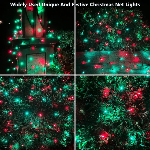 Alt view image 2 of 7 - HISHINY LED Christmas Net Lights Outdoor, 5ftx5ft 100LED Green Wire, Connectable Bush Mesh Net Lights String for Halloween Christmas Party,Shrub,Yard,TreeRed&Green