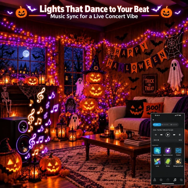 Alt view image 3 of 6 - 240LED 92FT Smart Color Changing Halloween String Lights RGB App & Remote