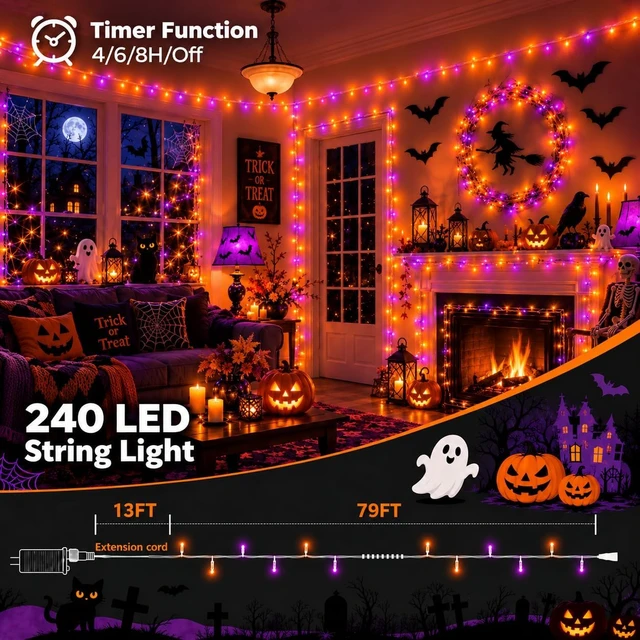 Alt view image 5 of 6 - 240LED 92FT Smart Color Changing Halloween String Lights RGB App & Remote