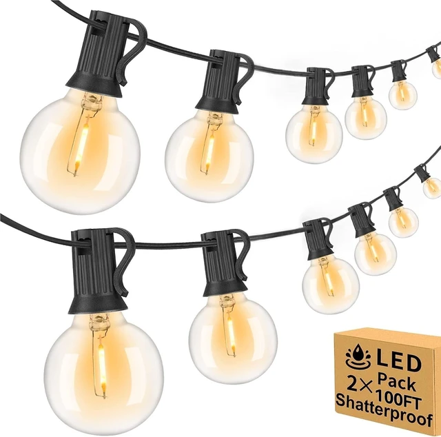 Main image of 200ft 2-Pack Outdoor String Lights,Dimmable G40 LED String Lights with 104 Shatterproof Clear Bulbs UL Approval Waterproof Globe 1W 2700K Outdoor Lighting for Backyard Porch Cafe Party Wedding Garden