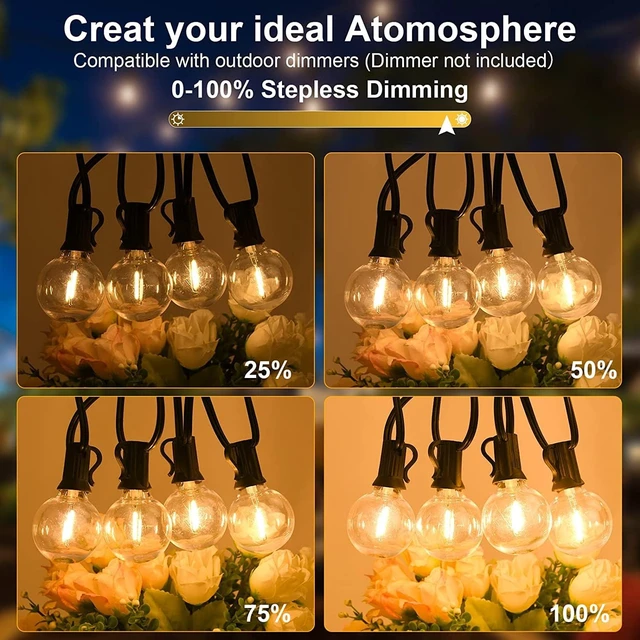 Alt view image 3 of 6 - 200ft 2-Pack Outdoor String Lights,Dimmable G40 LED String Lights with 104 Shatterproof Clear Bulbs UL Approval Waterproof Globe 1W 2700K Outdoor Lighting for Backyard Porch Cafe Party Wedding Garden