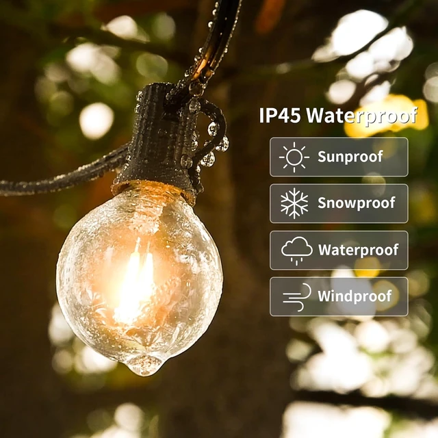 Alt view image 4 of 6 - 200ft 2-Pack Outdoor String Lights,Dimmable G40 LED String Lights with 104 Shatterproof Clear Bulbs UL Approval Waterproof Globe 1W 2700K Outdoor Lighting for Backyard Porch Cafe Party Wedding Garden