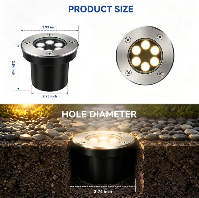 Alt view image 3 of 7 - JESLED 6 Pack Outdoor Landscape Lights, Low Voltage In Ground Well Lights