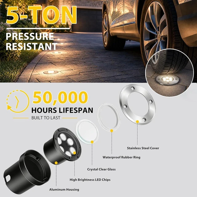 Alt view image 5 of 7 - JESLED 6 Pack Outdoor Landscape Lights, Low Voltage In Ground Well Lights