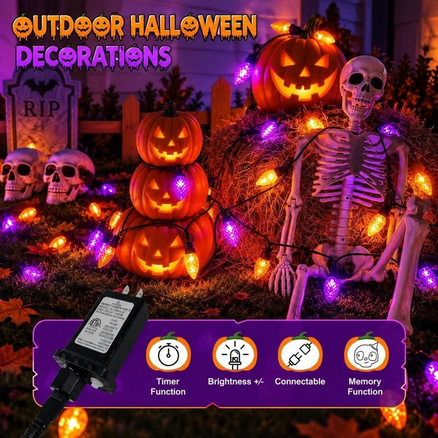 Alt view image 3 of 7 - 2PK 100 LED 86FT Connectable C9 Halloween Lights Outdoor, Purple and Orange