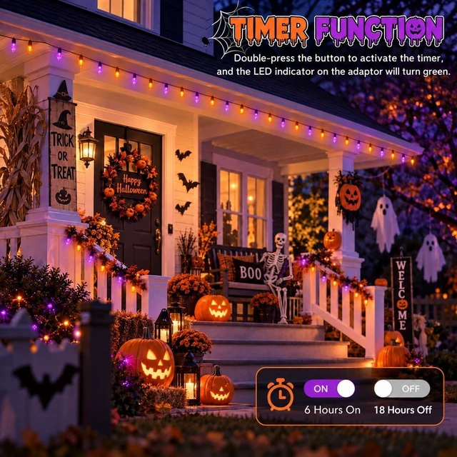 Alt view image 6 of 7 - 2PK 100 LED 86FT Connectable C9 Halloween Lights Outdoor, Purple and Orange