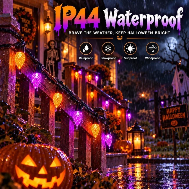 Alt view image 5 of 7 - 2PK 100 LED 86FT Connectable C9 Halloween Lights Outdoor, Purple and Orange