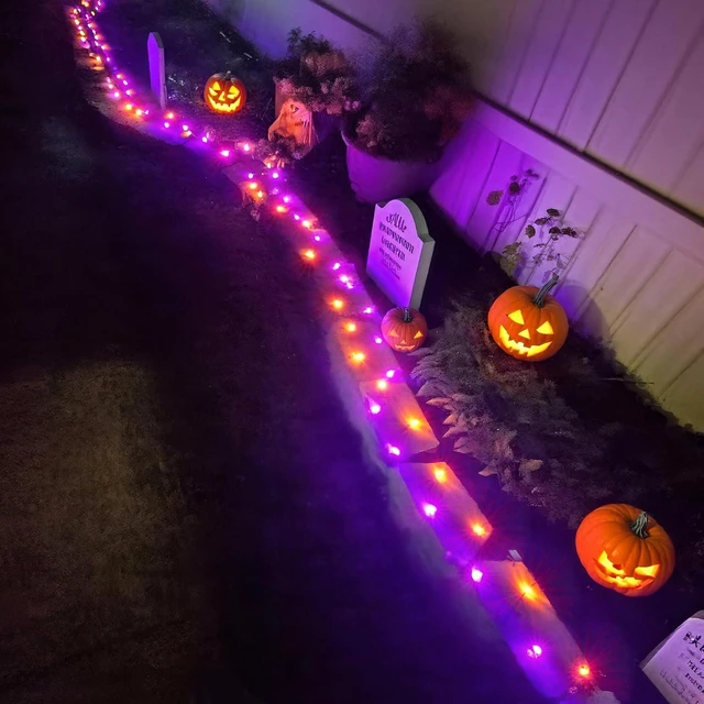 Alt view image 3 of 7 - Halloween Lights 300 LED 108FT Halloween String Lights with 8 Modes, UL Certified, Connectable, Waterproof, Timer for Outdoor Indoor Yard, Porch, Trees, Haunted House Decorations, Orange Purple