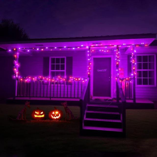 Alt view image 7 of 7 - Halloween Lights 300 LED 108FT Halloween String Lights with 8 Modes, UL Certified, Connectable, Waterproof, Timer for Outdoor Indoor Yard, Porch, Trees, Haunted House Decorations, Orange Purple