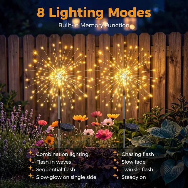 Alt view image 2 of 7 - btfarm 4 Pack Solar Garden Lights Outdoor, 8 Modes Firework Lights Outside