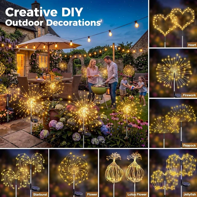 Alt view image 3 of 7 - btfarm 4 Pack Solar Garden Lights Outdoor, 8 Modes Firework Lights Outside