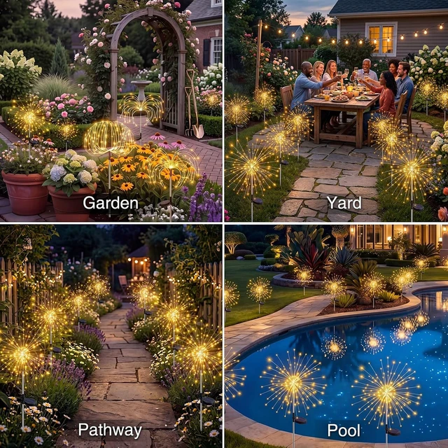 Alt view image 6 of 7 - btfarm 4 Pack Solar Garden Lights Outdoor, 8 Modes Firework Lights Outside