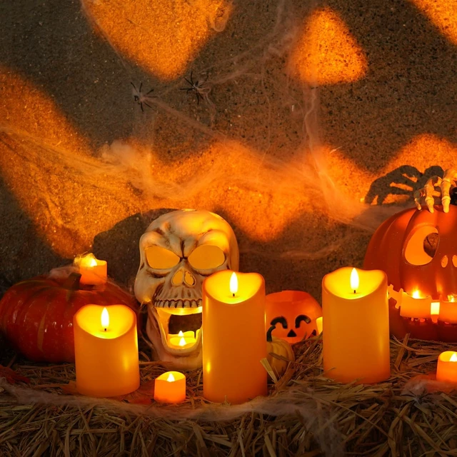 Alt view image 2 of 7 - Homemory Halloween Orange Flameless Candles Outdoor, Fall Candles Battery