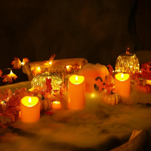 Alt view image 4 of 7 - Homemory Halloween Orange Flameless Candles Outdoor, Fall Candles Battery