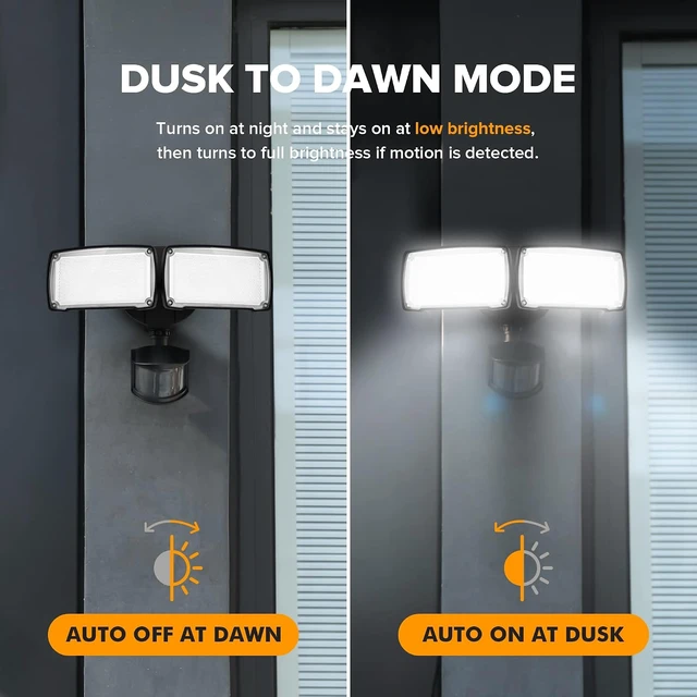 Alt view image 5 of 7 - LUTEC 38W 3500 Lumen LED Motion Activated Integrated Dual-Head Floodlight Outdoor with Motion Sensor, 5000K Daylight, Dusk to Dawn, Exterior Security Wall Light for Patio, Garden, Yard(Black)