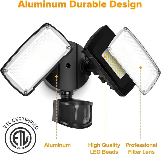 Alt view image 6 of 7 - LUTEC 38W 3500 Lumen LED Motion Activated Integrated Dual-Head Floodlight Outdoor with Motion Sensor, 5000K Daylight, Dusk to Dawn, Exterior Security Wall Light for Patio, Garden, Yard(Black)