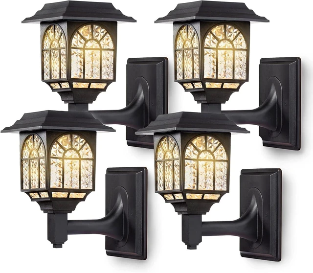 Main image of LeiDrail Solar Fence Lights, 4 Pack Solar Lights Outdoor Waterproof Lantern Warm White LED Wall Deck Post Landscape Lighting for Garden Yard Patio Front Door