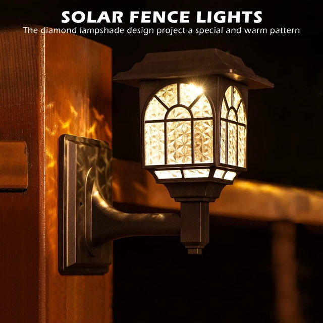Alt view image 3 of 6 - LeiDrail Solar Fence Lights, 4 Pack Solar Lights Outdoor Waterproof Lantern Warm White LED Wall Deck Post Landscape Lighting for Garden Yard Patio Front Door