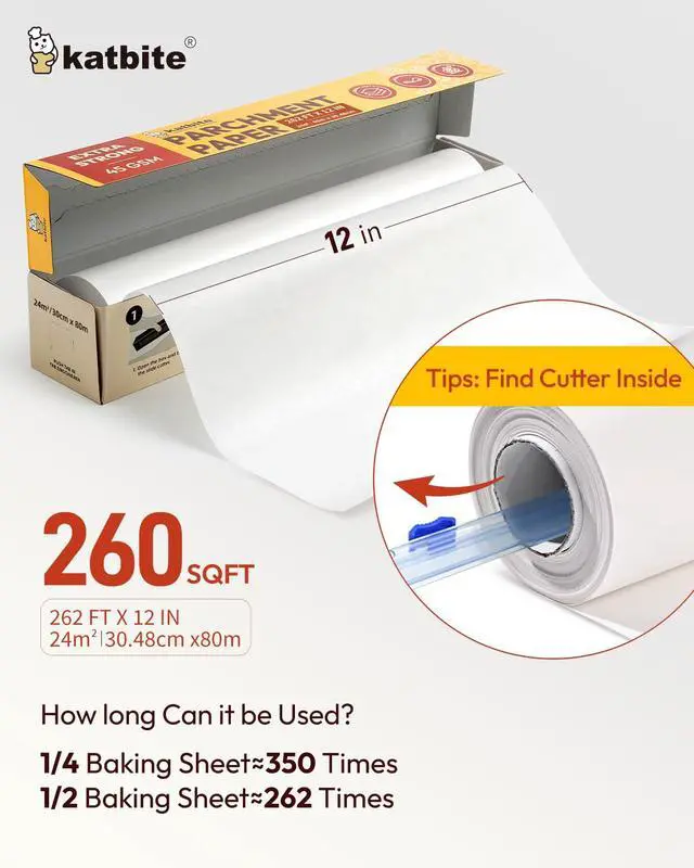Alt view image 2 of 7 - Heavy Duty Parchment Paper Roll, 12 in x 262 ft, 262 Sq Ft | Non-Stick Baking Paper for Cooking, Baking Cookies, Grilling, Air Frying and Steaming.