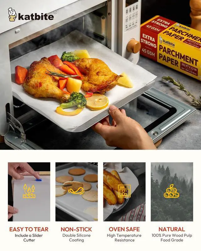 Alt view image 3 of 7 - Heavy Duty Parchment Paper Roll, 12 in x 262 ft, 262 Sq Ft | Non-Stick Baking Paper for Cooking, Baking Cookies, Grilling, Air Frying and Steaming.