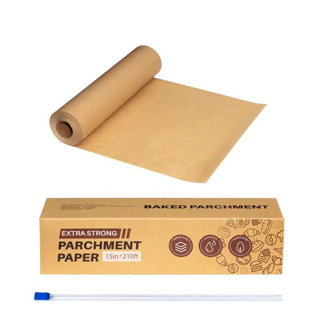 Main image of Unbleached 15in x 210ft Parchment Paper Roll with Built-in Slide Cutter - Food Grade Non-Stick Baking Paper for Cooking, Baking, Grilling, Air Fryer & Steaming