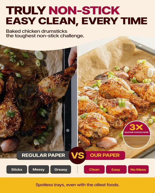 Alt view image 5 of 7 - Unbleached Parchment Paper for Baking, 15 in x 210 ft, 260 Sq.Ft, Heavy Duty Baking Paper with Slide Cutter, Non-stick Brown Parchment Paper Roll for Cooking, Air Fryer, Steaming, Baking Bread