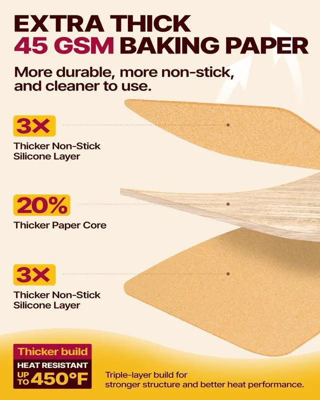 Alt view image 3 of 7 - Unbleached Parchment Paper for Baking, 15 in x 210 ft, 260 Sq.Ft, Heavy Duty Baking Paper with Slide Cutter, Non-stick Brown Parchment Paper Roll for Cooking, Air Fryer, Steaming, Baking Bread