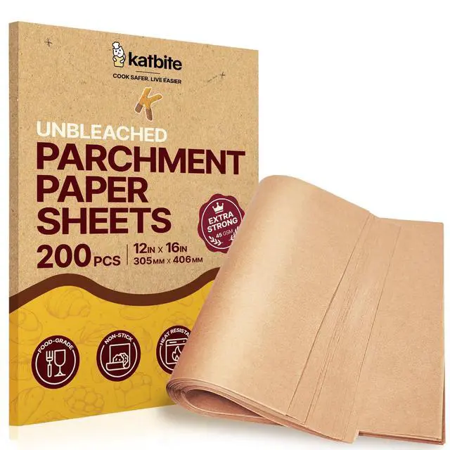Main image of 200Pcs 12x16 In Unbleached Parchment Paper for Baking, Precut Parchment Paper Sheets, Heavy Duty Flat Baking Paper, Half Sheet Baking Sheets for Baking Cookies, Cooking, Air Fryer, Oven
