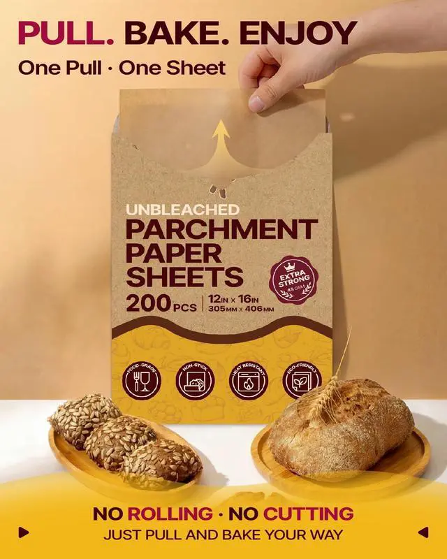 Alt view image 4 of 7 - 200Pcs 12x16 In Unbleached Parchment Paper for Baking, Precut Parchment Paper Sheets, Heavy Duty Flat Baking Paper, Half Sheet Baking Sheets for Baking Cookies, Cooking, Air Fryer, Oven