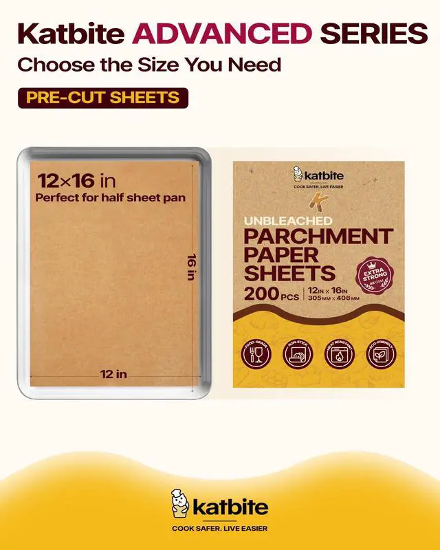 Alt view image 3 of 7 - 200Pcs 12x16 In Unbleached Parchment Paper for Baking, Precut Parchment Paper Sheets, Heavy Duty Flat Baking Paper, Half Sheet Baking Sheets for Baking Cookies, Cooking, Air Fryer, Oven