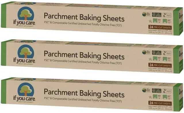Main image of Parchment Paper Baking Sheets 3 Pack of 24-Count Precut Liners - Unbleached, Chlorine Free, Greaseproof, Silicone Coated Standard Size Fits 12.5 x 16 Pans