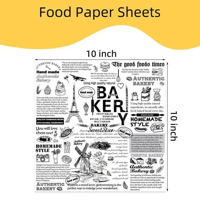 Alt view image 2 of 6 - 10" x 10" Food Paper Sheets (100 Pack) - Premium Deli Paper Sheets - Greaseproof Liners for Food Boats - Pre Cut Sandwich Wrappers - Food Basket Sheets for Baking, BBQ, Picnic, Festival