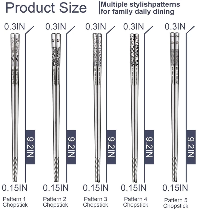 Alt view image 2 of 7 - 5 Pairs LeviLevo Metal Chopsticks Reusable, Chop Sticks for Sushi, Korean & Japanese Dining, Premium Dishwasher Safe Stainless Steel