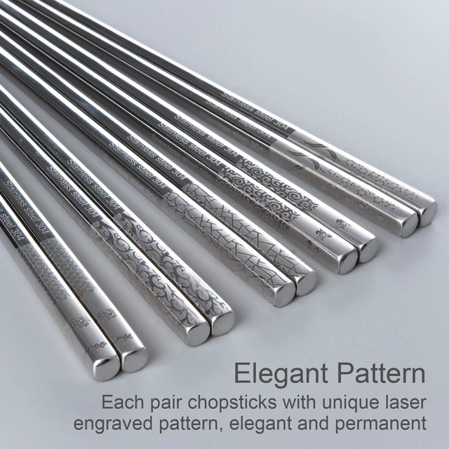 Alt view image 3 of 7 - 5 Pairs LeviLevo Metal Chopsticks Reusable, Chop Sticks for Sushi, Korean & Japanese Dining, Premium Dishwasher Safe Stainless Steel
