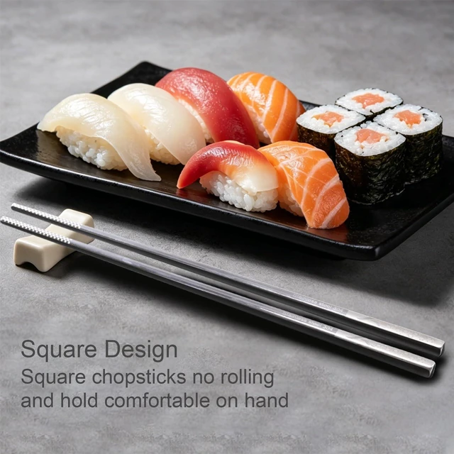 Alt view image 5 of 7 - 5 Pairs LeviLevo Metal Chopsticks Reusable, Chop Sticks for Sushi, Korean & Japanese Dining, Premium Dishwasher Safe Stainless Steel