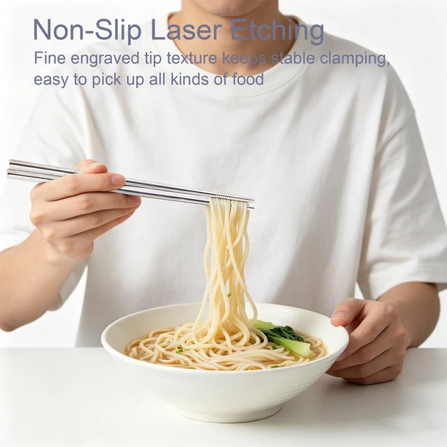Alt view image 6 of 7 - 5 Pairs LeviLevo Metal Chopsticks Reusable, Chop Sticks for Sushi, Korean & Japanese Dining, Premium Dishwasher Safe Stainless Steel