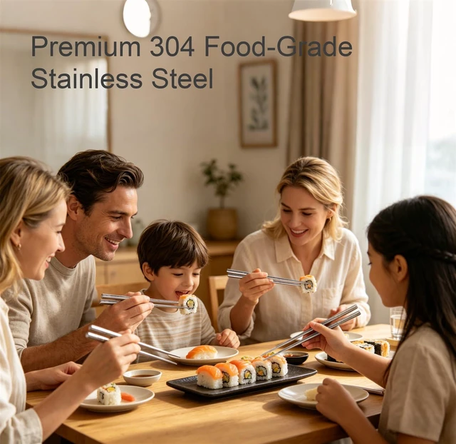 Alt view image 7 of 7 - 5 Pairs LeviLevo Metal Chopsticks Reusable, Chop Sticks for Sushi, Korean & Japanese Dining, Premium Dishwasher Safe Stainless Steel