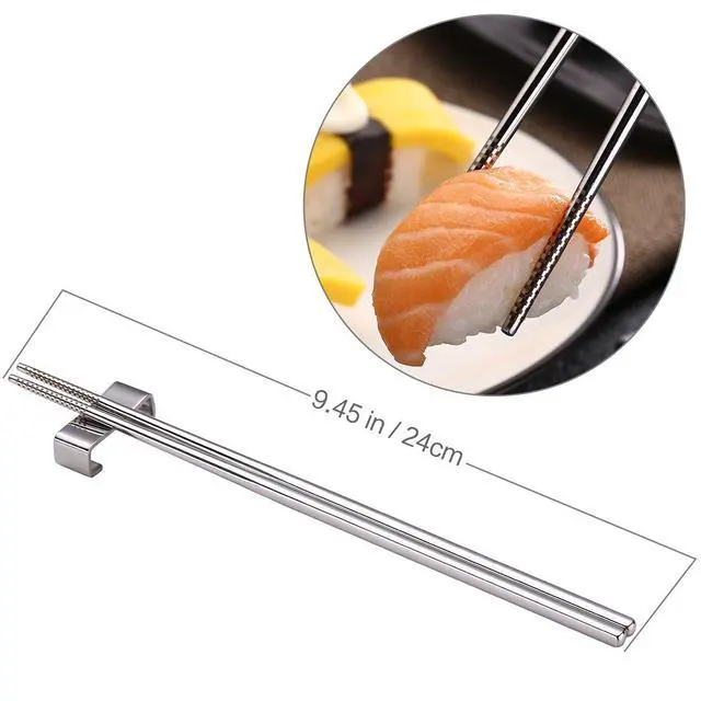 Alt view image 3 of 7 - 5 Pairs Chopsticks Reusable, 18/10 Stainless Steel Metal Chopsticks | Laser Engraved Non-Slip Chop Sticks, Dishwasher Safe Japanese Korean Chopsticks for Eating, 9.45 Inch/24cm, Gift Set, Sliver