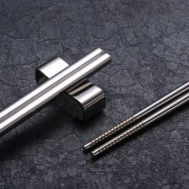 Alt view image 5 of 7 - 5 Pairs Chopsticks Reusable, 18/10 Stainless Steel Metal Chopsticks | Laser Engraved Non-Slip Chop Sticks, Dishwasher Safe Japanese Korean Chopsticks for Eating, 9.45 Inch/24cm, Gift Set, Sliver