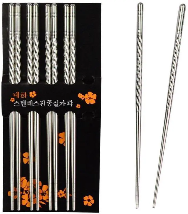 Main image of 5 Pairs Metal Steel Chopstick Stainless Steel Spiral Chopsticks | 8.8 Inches,Lightweight,Reusable Classic Style,Kitchen Dinner, swirly design,easy carry,at hot food,easy wash,Dishwasher Safe