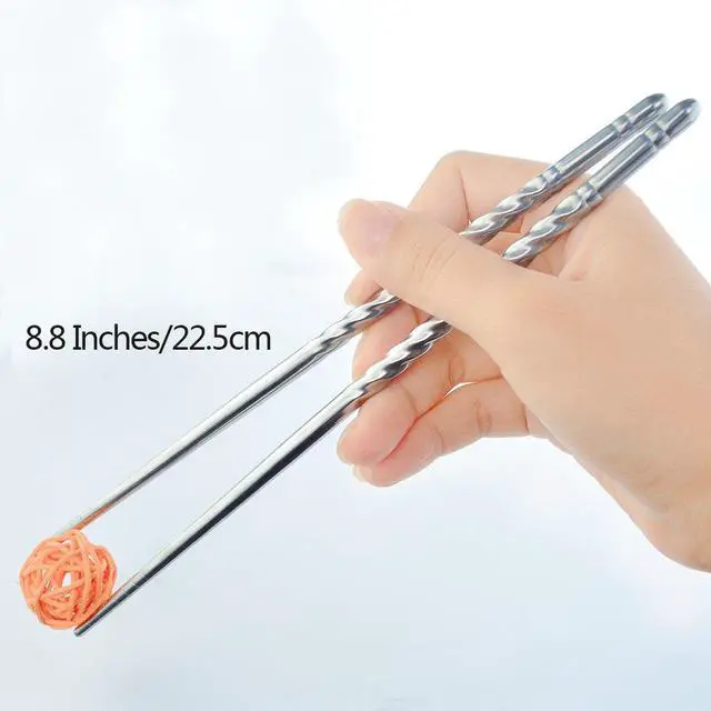 Alt view image 2 of 7 - 5 Pairs Metal Steel Chopstick Stainless Steel Spiral Chopsticks | 8.8 Inches,Lightweight,Reusable Classic Style,Kitchen Dinner, swirly design,easy carry,at hot food,easy wash,Dishwasher Safe