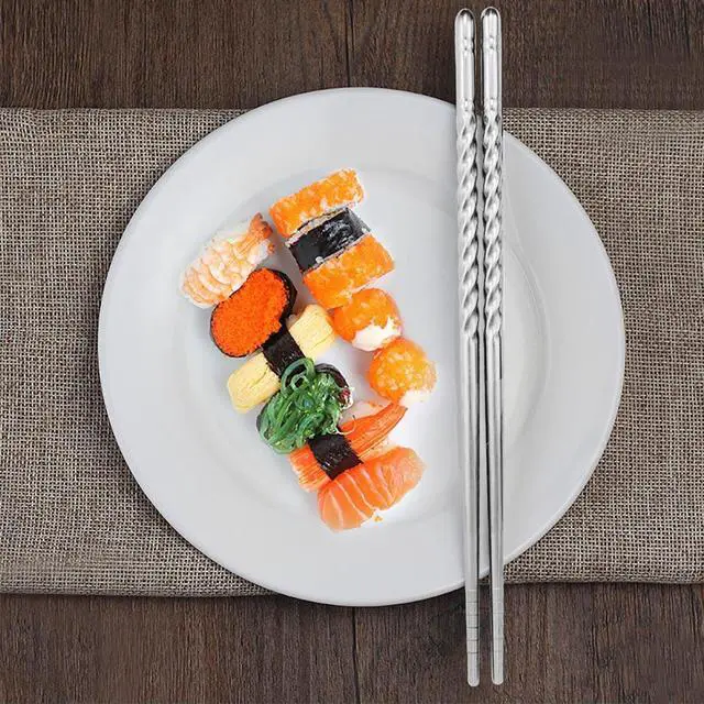 Alt view image 7 of 7 - 5 Pairs Metal Steel Chopstick Stainless Steel Spiral Chopsticks | 8.8 Inches,Lightweight,Reusable Classic Style,Kitchen Dinner, swirly design,easy carry,at hot food,easy wash,Dishwasher Safe