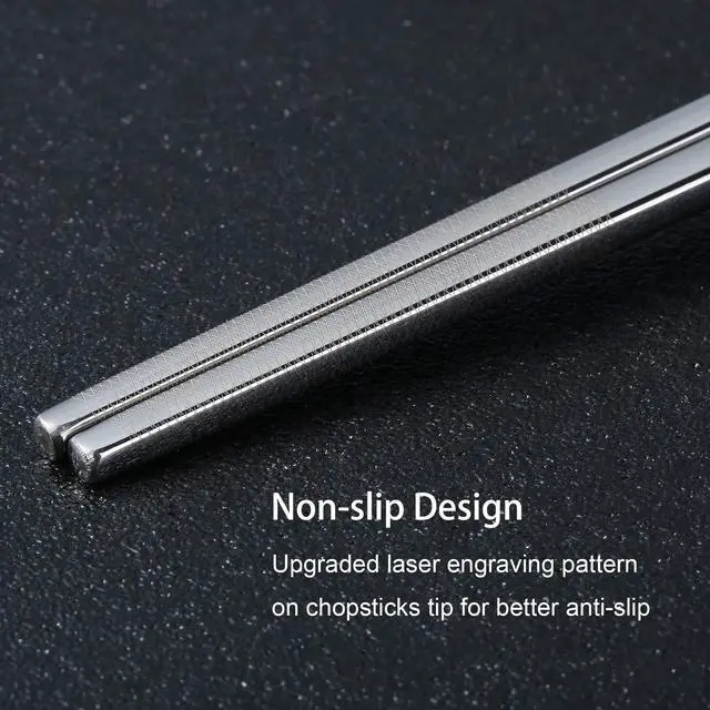 Alt view image 3 of 7 - Titanium Plated Chopstick Stainless Steel Chopsticks Metal Chopsticks Reusable Dishwasher safe Premium Laser Engraved Chop Sticks for Eating 2 Pairs Gift Set Blue Silver