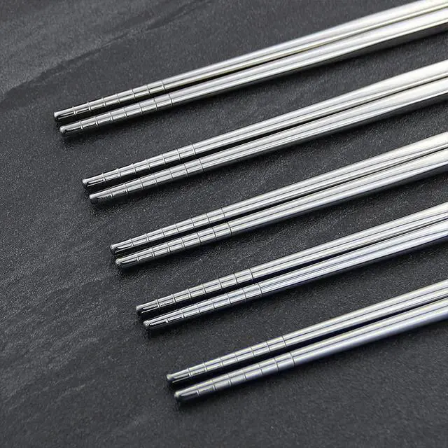 Alt view image 6 of 7 - 304 Stainless Steel Chopsticks, 5 Pairs, Silver | Chopsticks Lightweight, Non-Slip Tips, Reusable, Metal Korean Japanese Style Chopstick for Daily Meals, Dishwasher Safe 9.25"